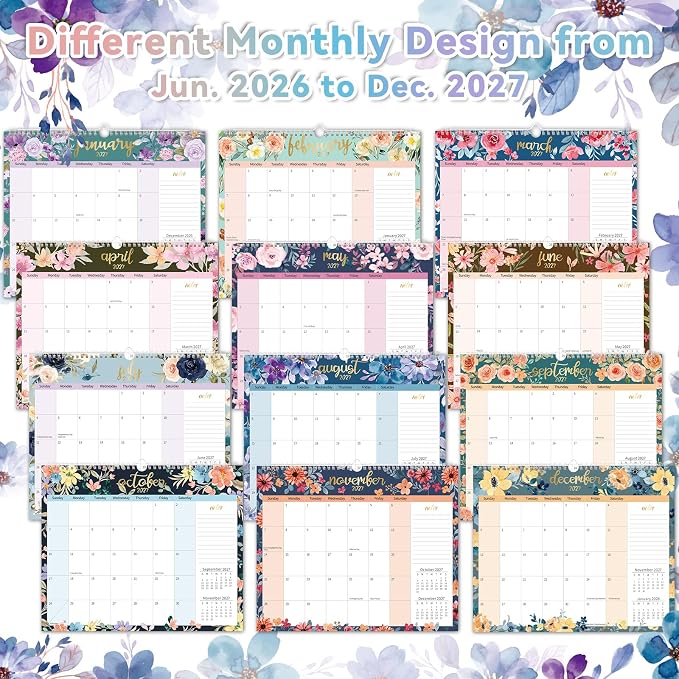 GuassLee Wall Calendar 2026-2027, Calendar Wall 2026, 19-Months Hanging Calendar Jun. 2026 to Dec. 2027, 14" x 11.5" Monthly Planner Wall with Thick Paper for Office School Home Teacher Academic