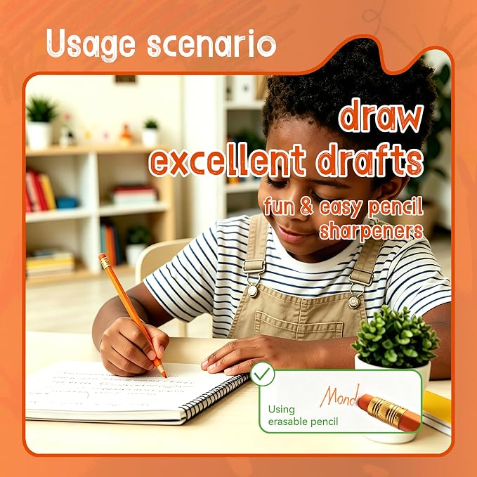 12 Pcs Orange Pencils with Eraser for Kids HB Erasable Pencils Pre-Sharpened Professional Wooden Pencils Set, Ideal for School Writing, Drawing, Sketching, Coloring and Creative Projects(Orange)