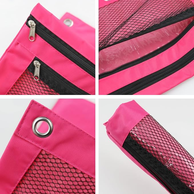 Pencil Pouch for 3 Ring Binder, Heavy Duty Canvas Dual Zipper Pen Bag with Clear Window, Smooth Metal Zipper, Fit Standard 3-Ring Binders for School Office Travel Supplies