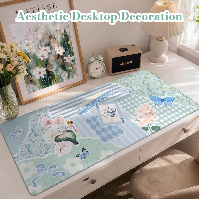 iCasso Floral Computer Mouse Pad, Desk Mat for Desktop, Keyboard and Mouse Pad, Non-Slip Mousepad with Smooth Surface, Cute Desk Accessories for Home Office Dorm