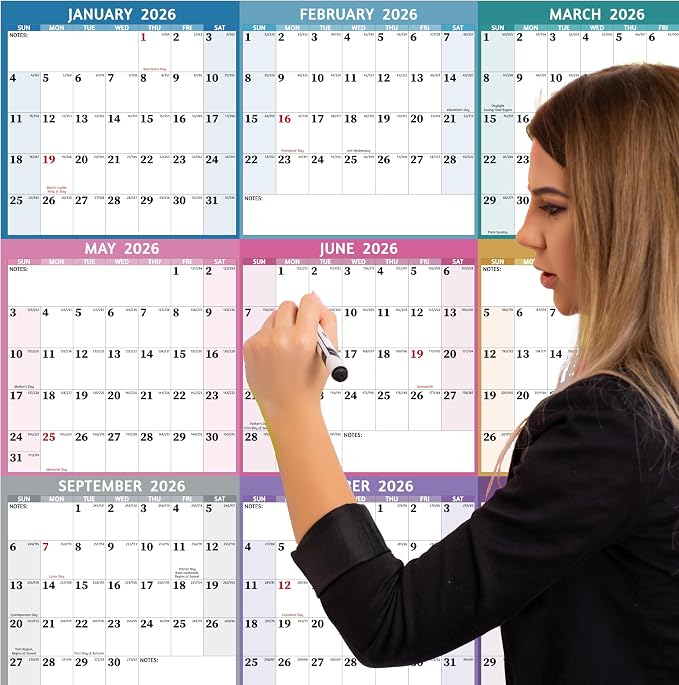 2026 Dry Erase Calendar – Large Yearly Wall calendar 2026, 45.1'' x 33.7'', 2-Side Reversible Calendar 2026, Vertical/Horizontal, Jan 2026 – Dec 2026, 2026 Wall Calendar with Notes, Stickers
