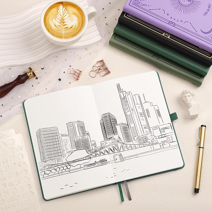 Blank Journal Notebook for Women Men, 192 Pages, A5 (5.7'' x 8.3'') | Hardcover Leather Notebook with 100GSM Thick Paper for Traveling, Sketching, Drawing, Painting (Dark Green)