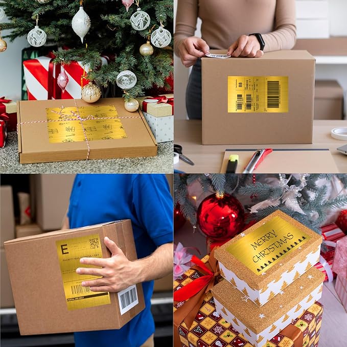 Gold Half-Sheet Printable Shipping Labels- 5 1/2 x 8 1/2- Holographic Gold Mailing Labels- Laser/Inkjet Compatible - 40/Pack