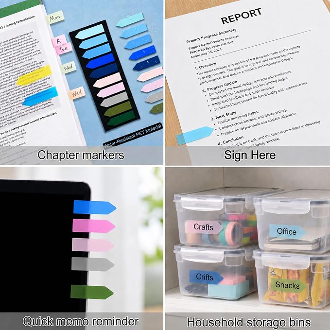Ericter Arrow Sticky Tabs 1200 PCS Morandi Colors, Sticky Flags Page Markers, Book Annotation Tabs Writable, Translucent Sticky Notes Page Flags, Sticky Bookmarks for Books, Office Study Supplies