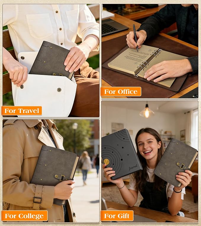 Leather Journal Notebook, A6 Size 5.3 x 7 inches 260 Pages Refillable Vintage Travel Notebook with Gift Box, 100 GSM Thick Lined Paper Journal Writing Diary Note Taking for Men and Women – Dark Brown