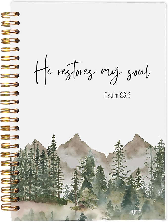 Forest Christian Notebook Journal, He Restores My Soul Bible Verse Notebook, Christian Gifts for Women Men, Psalm 23:3 Religious Scripture Spiral Journal 5.5x8.3 Inch