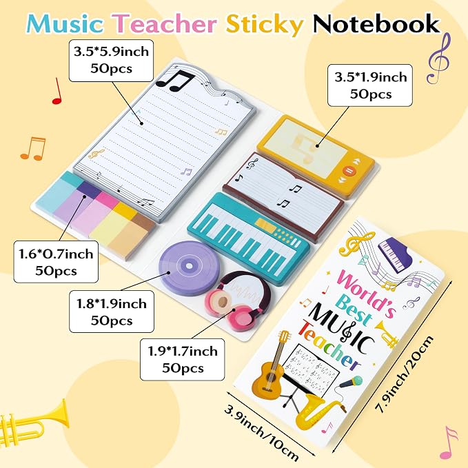 B1ykin Sticky Notes Set - 550 Sheets Memo Writing Pad Music Teacher Design | Self-Stick Notes Pages, Teacher Appreciation Gift, School Office Supplies, World’s Best Music Teacher Design