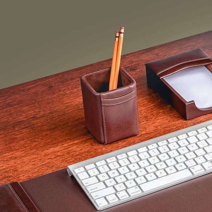 Dacasso Leather Pencil Cup - Luxury Cup Storage for Pens, Pencils, & Office Accessories - Elegant Pen Organizer & Executive Desk Decor - (Chocolate Brown)