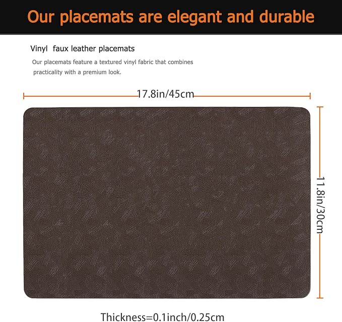 Coffee Plastic Placemats Set of 8, Faux Leather Waterproof Table Mats | Coffee Vinyl placemats,Wipeable and heat resistant table mats.Easy to clean,great for indoor and outdoor