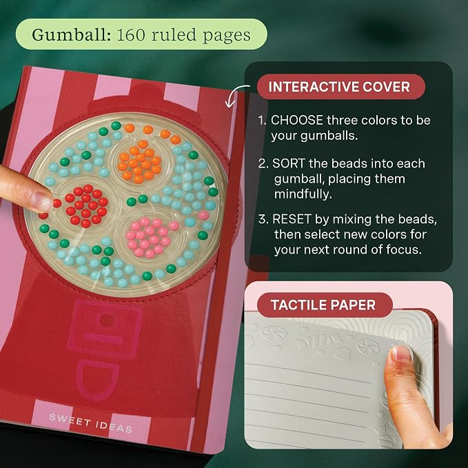 Lifelines Sensory Bead Journals, Papaya & Gumball 2 Pack Set, 160 Pages | Fidget Ruled Notebook Journals with Interactive Tactile Cover & Embossed Paper - Sensory Journaling Notebooks