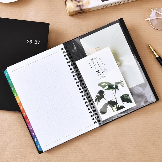 Academic Planner 2026-2027, July 2026 - June 2027, 6.3" x 8.4" | 26-27 Planner Weekly and Monthly, Colorful Tabs, PP Cover, A5 Thick Paper, Twin-Wire Binding - Black