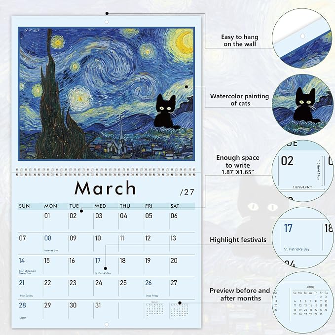 GuassLee Cat Wall Calendar 2026-2027, Vertical Wall Calendar 2026, 19-Months Hanging Art Calendar Jun. 2026 to Dec. 2027, 14" x 23" Monthly Planner Wall with Thick Paper for Office School Home Teacher