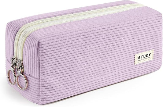 KALIDI Large Pencil Case Corduroy Pencil Pouch Box Cute School Supplies for Teen Girls Boys, Purple