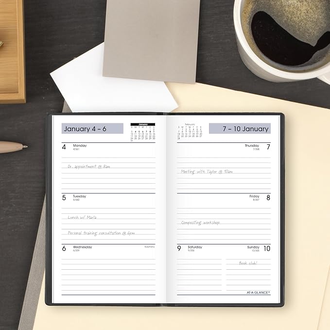 AT-A-GLANCE 2027 Planner, Weekly, 3.5" x 6", Pocket Size, Open Scheduling, DayMinder, Black (SK480027)