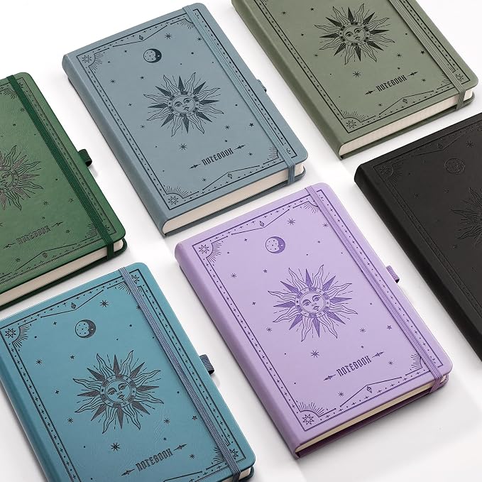 EMSHOI Blank Journal Notebook, 320 Pages, A5 Size (5.7'' x 8.3'') | Leather Hardcover, 100 GSM Thick Paper, Unlined, Plain, for Sketching, Drawing, Painting, Sun Debossed (Black)