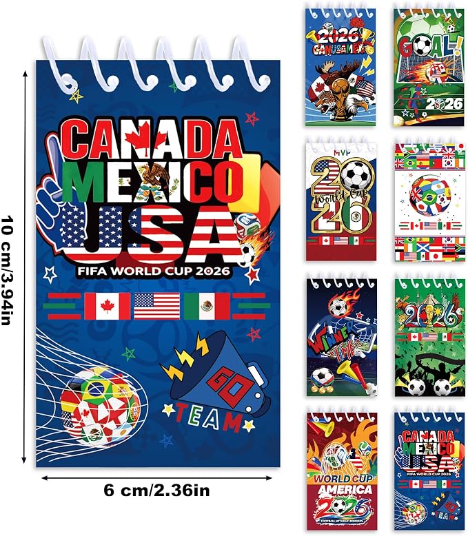 World Cup Spiral Notebooks 24 Pcs, 2.36 x 3.94 Inch Small Notebooks 16 Sheets 32 Pages, 2026 Canada Mexico Soccer Coil Memo Pads Bulk for Game Day, School Supplies, Soccer Party Favors