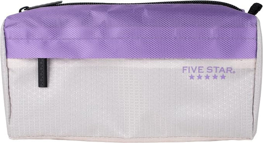 Five Star Pencil Pouch 9-Pocket Zipper Storage Organizer Case for Office Supplies Earbuds Chargers Cables Makeup, Tan/Purple (505600E)