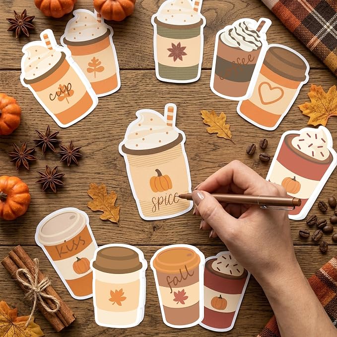 Xqumoi 30 Pack Fall Coffee Cup Sticky Notes - Autumn Theme Self Sticky Notepads Writing Memo Pads for Coffee Lover Thanksgiving Gift Class Reward Party Favors Goodies Bag Fillers Office Supplies
