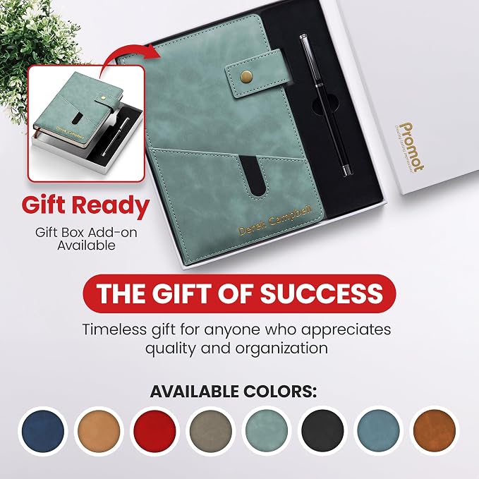 Promot Personalized Notebook - A5 Lined Leather PU Journal (Sky Blue) | Premium Leather-Look Cover, Smooth Lined Writing Pages, Durable Everyday Design, Elegant Professional Appearance