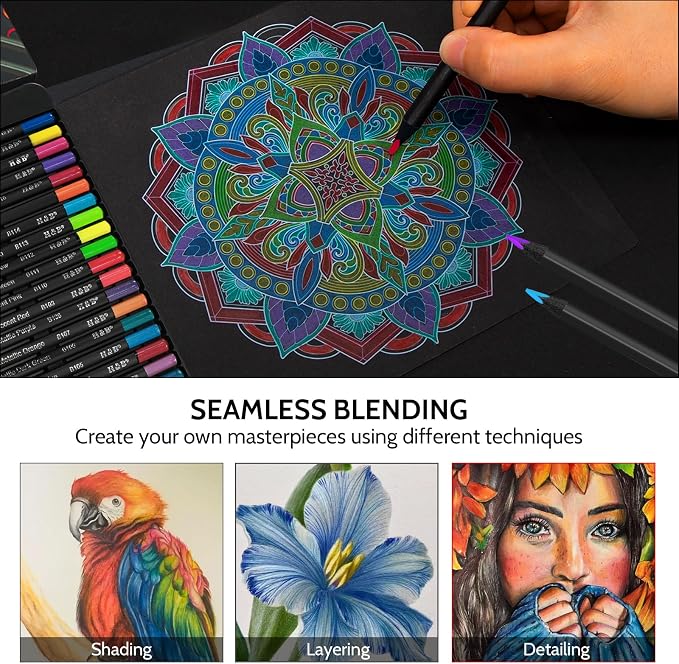 H & B 120-Color Colored Pencils Set with Metallic Colors – Soft Core, Pre-Sharpened Shading & Blending Pencils for Adults, Artists & Beginners, Packed in a Gift Metal Iron Box