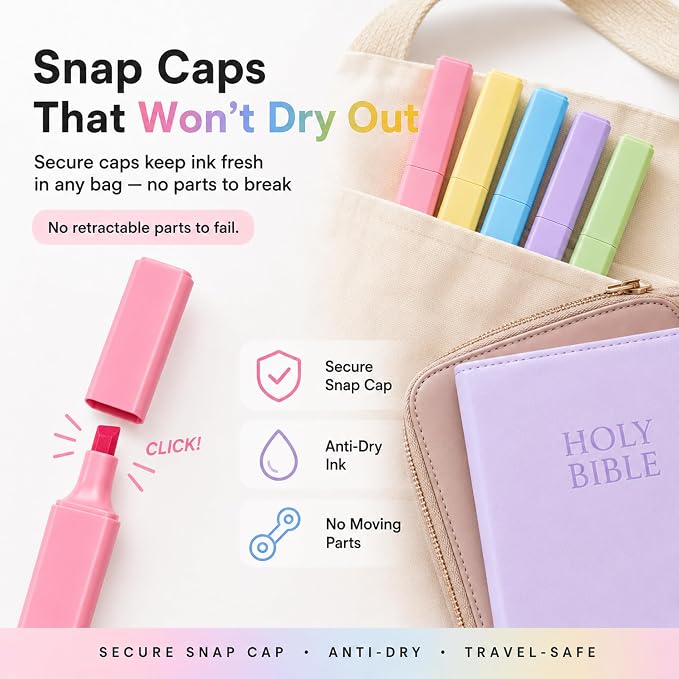 10 Pack Bible Safe Highlighters - Candy Color, Wax Highlighters | No Bleed, Scripture Markers for Journaling, Study Accessories and School Supplies