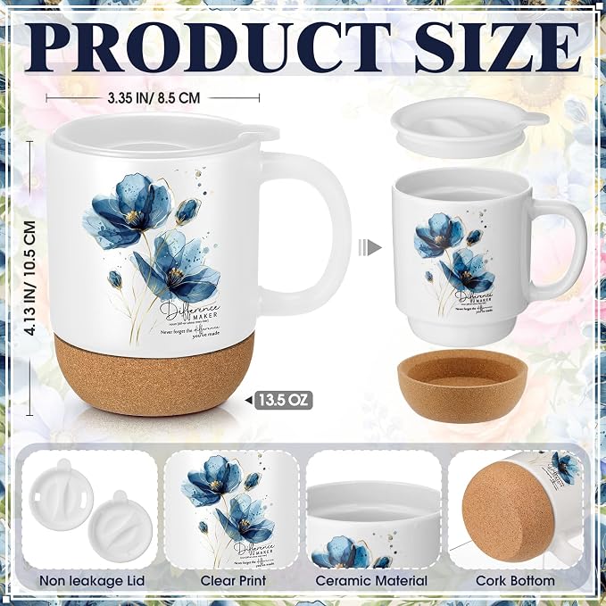 4 Pcs Difference Maker Gift Set Mug Notebook Candle Pen,Dark Blue,Flower