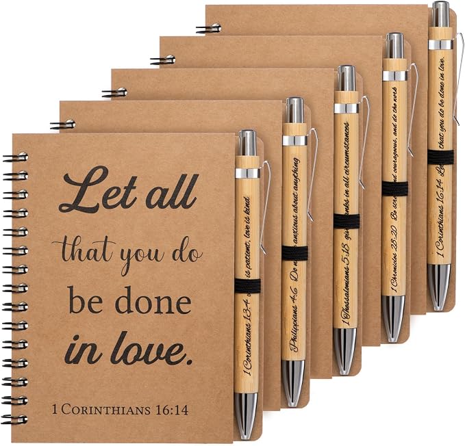 10 Pcs/5 Set of Christian Gifts Spiral Notebooks Bulk Journals with Christian Pens Prayer Journal for Women and Men, Father Day Gifts for Church Members, Bible Study Groups & Religious Families,Small Notepad (4.33" x 5.43")