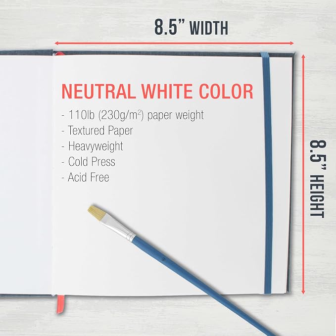 U.S. Art Supply 8.5" x 8.5" Watercolor Book (2 Pack, 76 Sheets Each) - 110lb (230 GSM) Linen-Bound Hardcover Artist Paper Pads - Acid-Free Cold-Pressed Watercolor Paper Pad Mixed Media