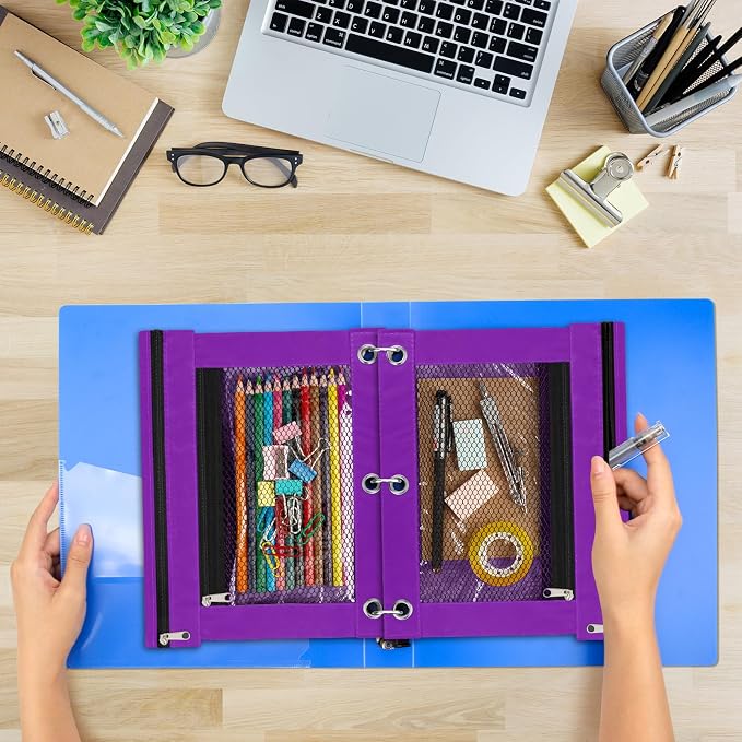 IKAYAS 20 Pack Purple Pencil Pouch for 3 Ring Binder bulk Binder Pencil Pouch with Zipper, Pencil Pouch Bags for Classroom bulk Pencil Box Pencil Case for Storing School Students Teacher Supplies