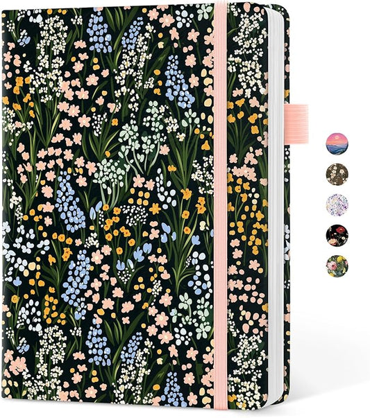 Taja Aesthetic Lined Journal for Women, Pretty 6" x 8" Notebook for Work & Note with 160 College Ruled Pages, Hardcover Leather Notebook for Journaling, Note Taking, Bible Study, Spring Scatter