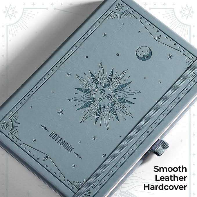 EMSHOI Dotted Journal Notebook, 320 Pages, A5 Size (5.7'' x 8.3'') | Leather Hardcover, 100 GSM Thick Paper, for Journaling, Planning, Tracking & Sketching, Sun Debossed (Grayblue)
