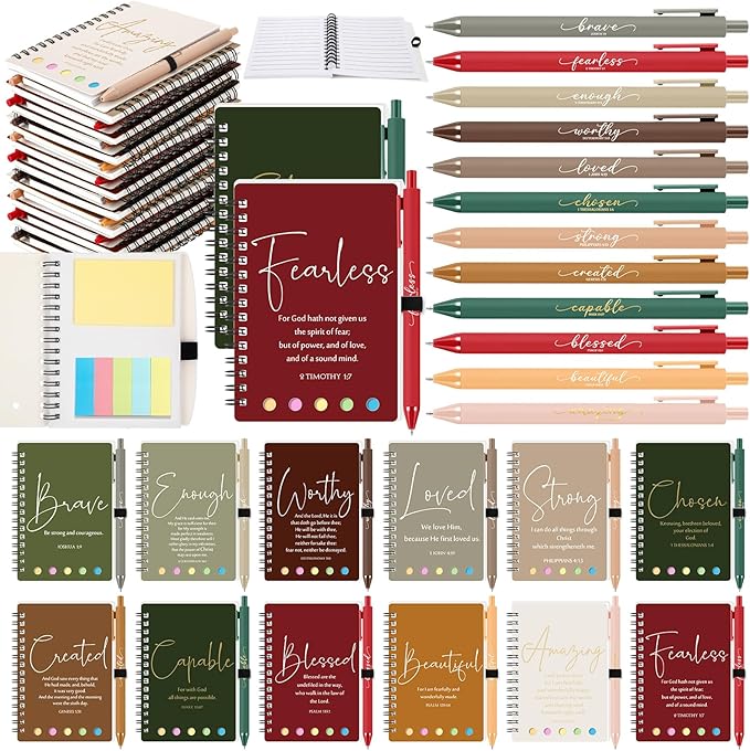 Kosiz 60 Sets/120 Pcs Christian Gifts Bulk Prayer Journal Scripture Notebook, Bible Pen (Simple,Bright Color)