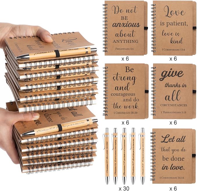 60 Pcs/30 Set Christian Gifts Spiral Notebooks Bulk Journals with Christian Pens Prayer Journal for Women and Men, Father Day Gifts for Church Members, Bible Study Groups & Religious Families,Small Notepad (4.33" x 5.43")