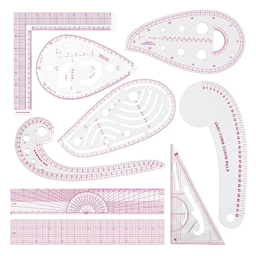 Fashion Clear Metric Sewing Ruler Set, French Curve Pattern Ruler Kit for Beginners Tailors Designers (A-9-Piece Set)
