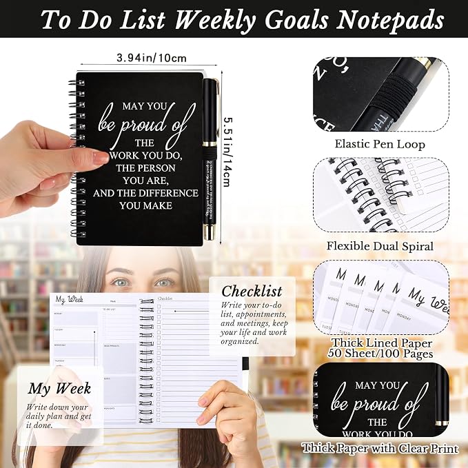 Tellingyou 20 Pcs/10 Set Team Appreciation Gifts for Employees Coworker A6 Notebook with Ballpoint Pens Thank You to Do List Notepad for Housekeeping Week Office Staff Teacher Back to School (Black)