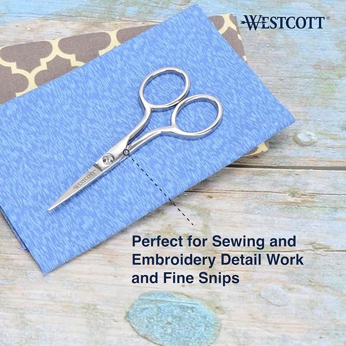 Westcott 4in Forged Paper and Fabric Scissors, Precision Scissors for Embroidery Detail, Sewing and Crafts