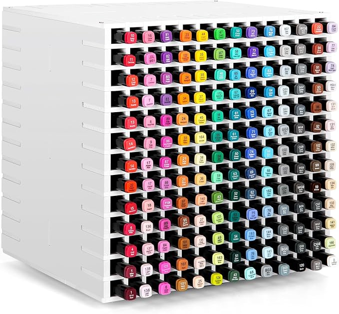 360° Rotating Marker Storage Rack, 338 Individual Slots Desktop Organizer Holder for Art Markers, Pens, Color Pencils - White