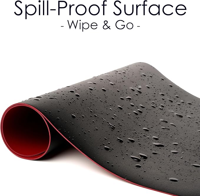 Leather Desk Pad Protector, Waterproof Mouse Pad, PU Desk Mat, Office Desk Cover, Desk Writing Mat for Office/Home/Work/Cubicle (Black/Red) 23.6x13.7 in