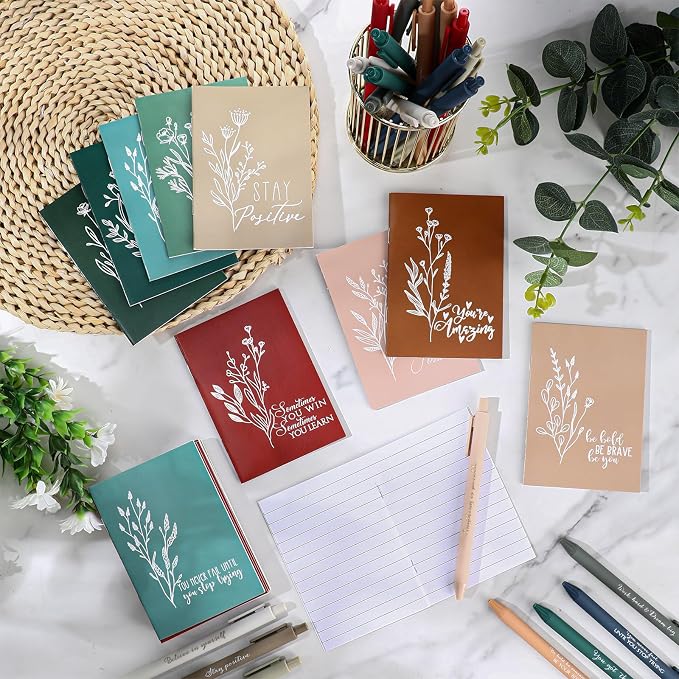 Affrolling 100 Pcs Inspirational Notebooks with Pen Bulk Motivational Mini Notepads Back to School Gift for Students Teacher Appreciation Gift Employee Coworker Secretary Assistant (Retro Colors)