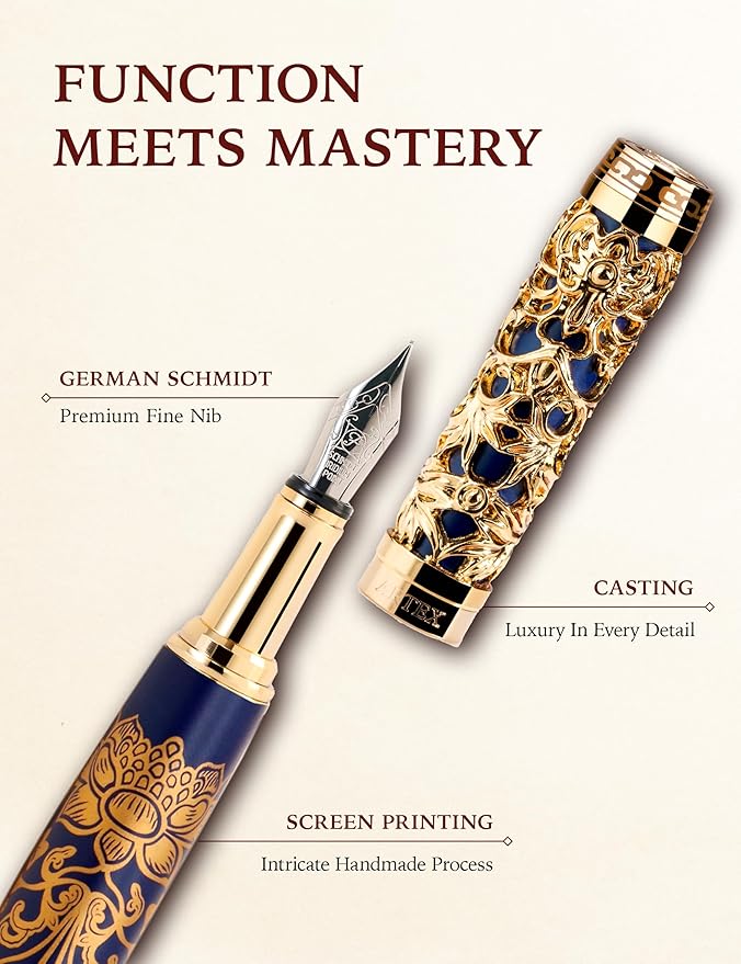 ARTEX Luxury Fountain Pen - Museum Art Collections - Crafting Timeless Beauty - the Best Gift & Office Desk Decor, German SCHMIDT Fine Nib, Solid Metal
