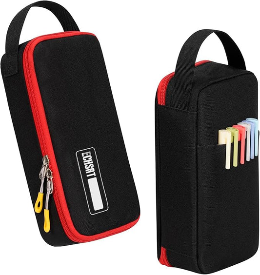 ECHSRT Large Capacity Pencil Case with Hidden Pocket, 1200D Oxford Fabric Zipper Pencil Pouch with Handle, Multi-Pocket Stationery Organizer for Office, College, Travel and Daily Carry, Black