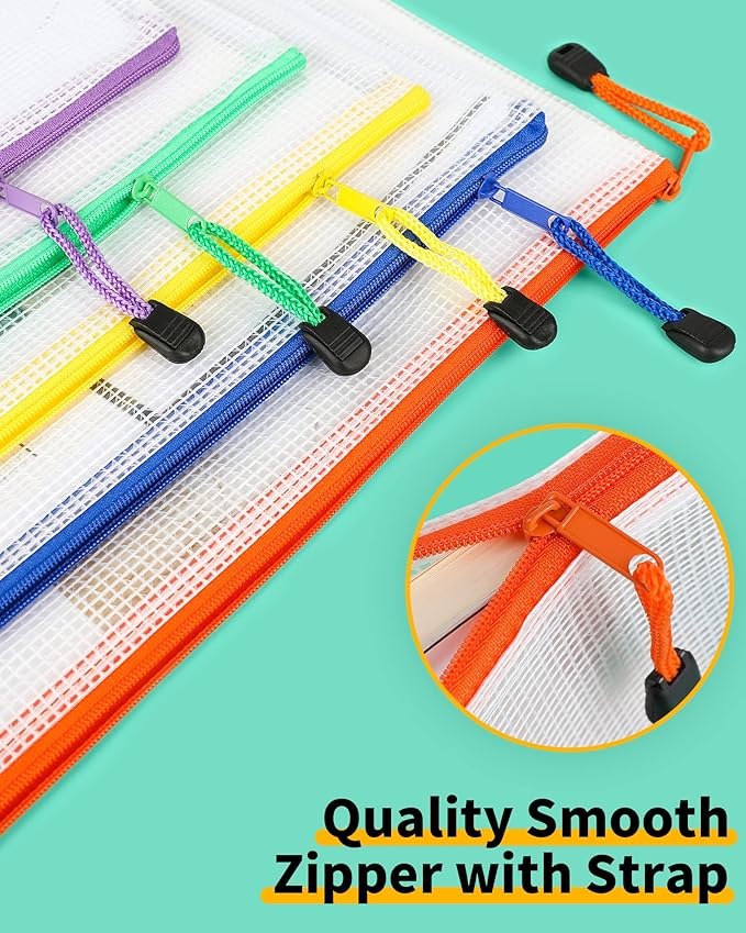 Smarpau 24pcs Mesh Zipper Pouch, 8 Sizes 8 Colors Plastic Zipper Bags for Organizing, Multipurpose Waterproof Document Pouches for Office, Travel, Home Board Game Storage