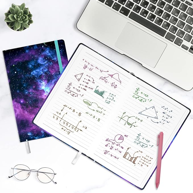 Lined Journal Notebook, Hardcover Journal for Women, Medium 5.7 x 8.4 in, 160 Pages Thick Paper, Cute Aesthetic Floral College Ruled Notebook for Writing Journaling Work School Office, Universe