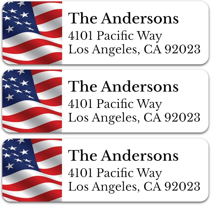 Personalized Patriotic Return Address Labels, Self-Adhesive Address Stickers on Sheets, 50-1000 Labels (Waving Flag)