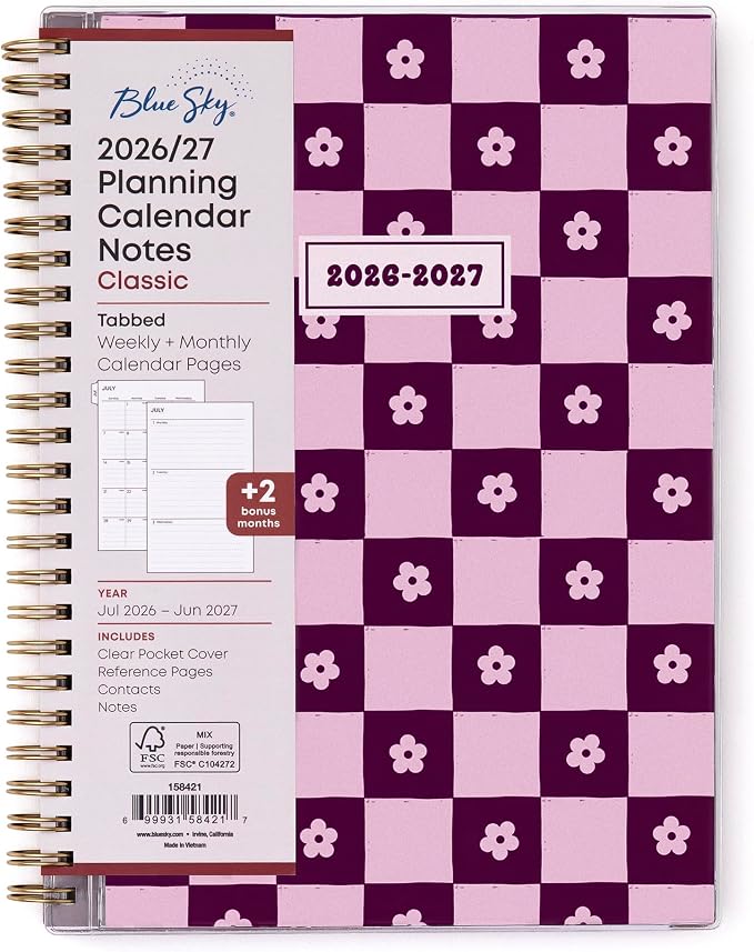 Blue Sky 2026-2027 Weekly & Monthly Academic Planner, 5.875"x8.625", Mayla | July 2026 - June 2027, Flexible Pocket Cover, Wirebound, Laminated Tabs, Extra 30 Sheets of Notes, Academic Year