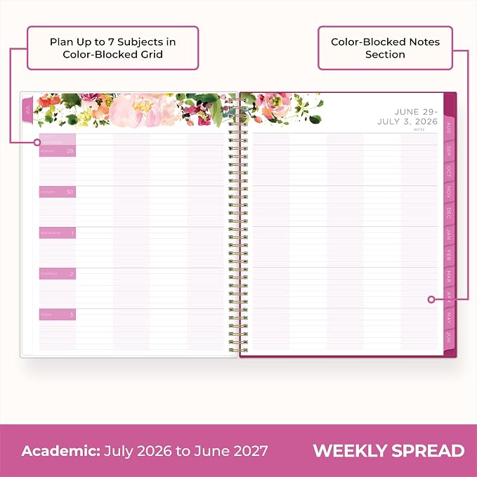 Blue Sky 2026-2027 Weekly & Monthly Academic Planner, 8.5"x11", Summertime | July 2026 - June 2027, Flexible Cover, Wirebound, Laminated Tabs, Storage Pocket, Stickers, Academic Year, Kelly Ventura