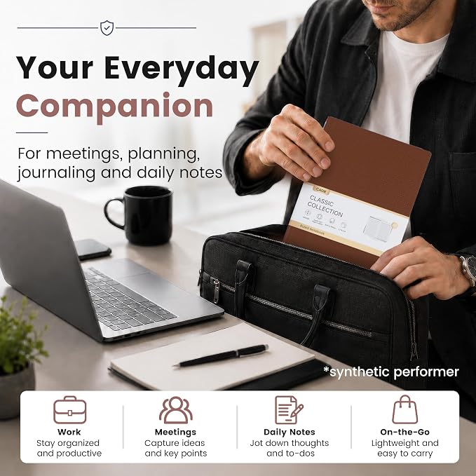 CAGIE Lined Journal Notebook for Men & Women,176 Pages A5 Medium Size, Softcover Leather Journals for Writing, College Ruled Notebook for Work & School, 100 GSM Thick Paper (5.7'' x 8.3'') (Brown)