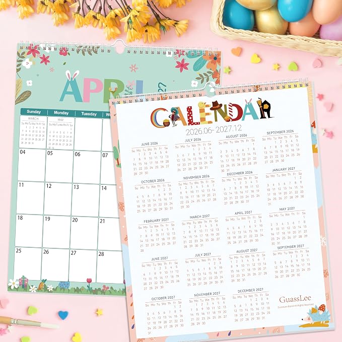 GuassLee Wall Calendar 2026-2027, Vertical Wall Calendar 2026, Jun. 2026 to Dec. 2027, 14" X 11" 19-Month Paper Hanging Planner Wall with Thick Paper for Office Home Planning & Organizing