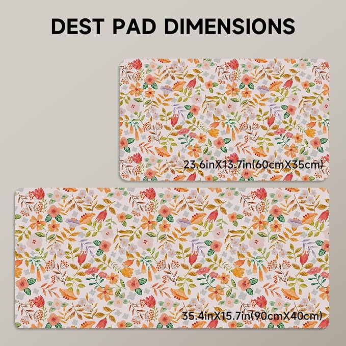 Botanical Floral Desk Pad Blotter,Large Mouse Pad 35 x 17in,PU Leather Desk Mat Writing Pad Protector, Non-Slip Waterprrof,Desktop Decor for Home Office & Gamers Women Girls (Spring Flower)