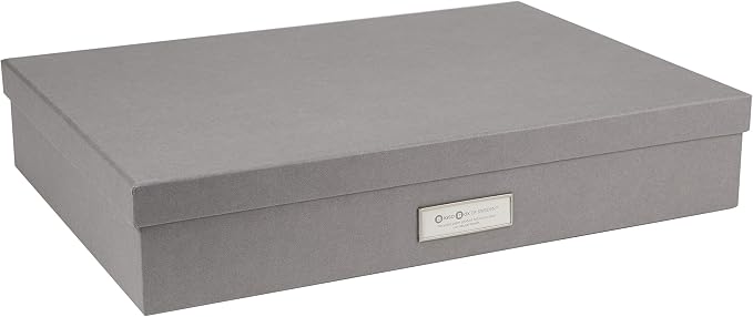 Bigso Box of Sweden Document Box with Lid for Papers in A3 format - Document Organiser Tray with Lid and Handle - Storage Container Made of Fibreboard and Paper - Grey